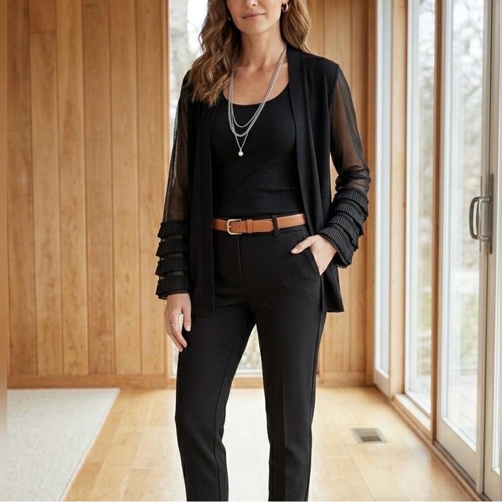 Alfani Black Sheer-Sleeve Cardigan with Layered Cuffs